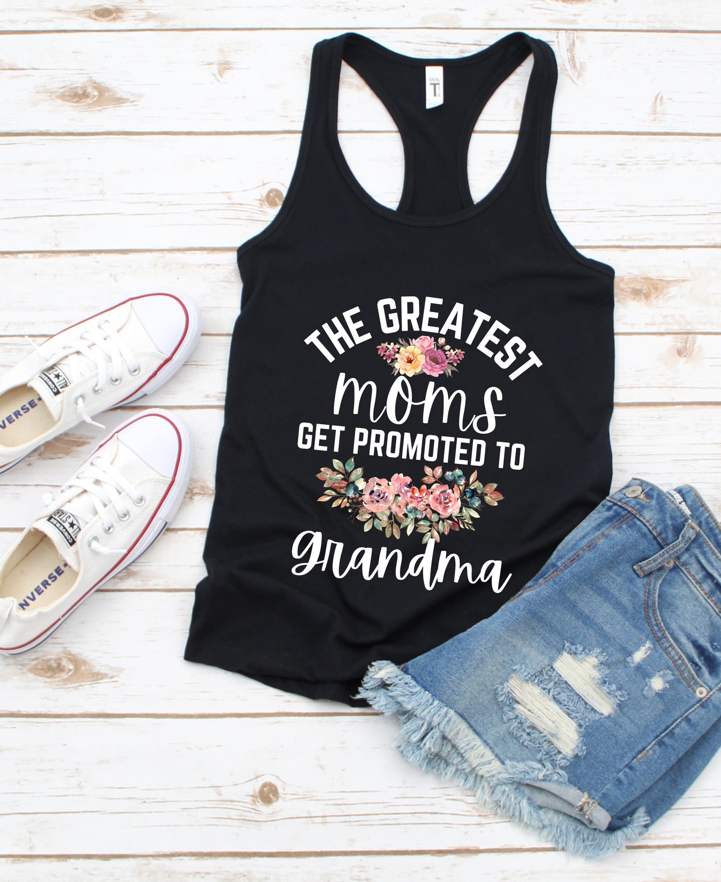 Greatest Moms Get Promoted to Grandma Tank Top – Floral Print Gift for New Grandmas