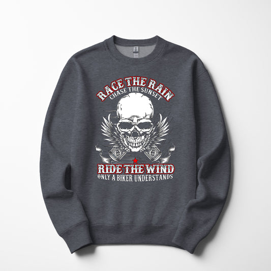 Biker Skull Sweatshirt | Ride the Wind Motorcycle Crewneck